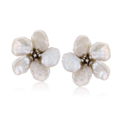 11-12mm Biwa Pearl and .10 ct. t.w. Diamond Earrings in 14kt White Gold &mdash; Alt Image 1