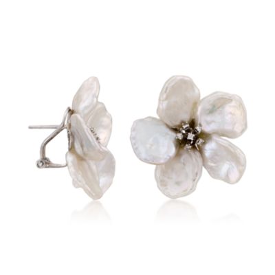11-12mm Biwa Pearl and .10 ct. t.w. Diamond Earrings in 14kt White Gold &mdash; Alt Image 3