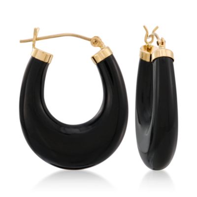 Black Agate Hoop Earrings in 14kt Yellow Gold &mdash; Alt Image 1