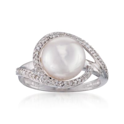 9.5-10mm Pearl and .15 ct. t.w. Diamond Ring in 14kt White Gold &mdash; Alt Image 1