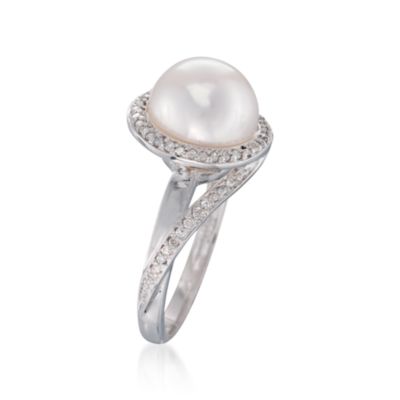 9.5-10mm Pearl and .15 ct. t.w. Diamond Ring in 14kt White Gold &mdash; Alt Image 3