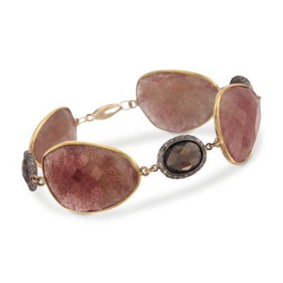 50.00 ct. t.w. Pink and Smoky Quartz Bracelet With 1.05 ct. t.w. Natural Diamonds in Two-Tone. 7.5" &mdash; Alt Image 1