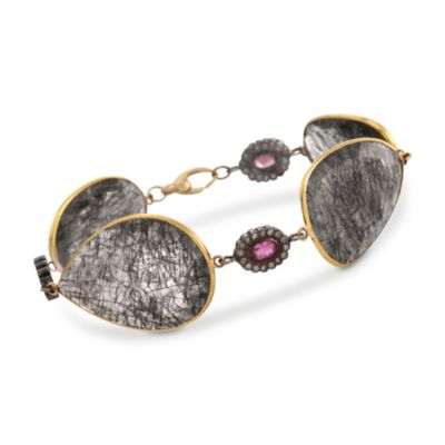55.60 ct. t.w. Tourmaline and Quartz Bracelet With .75 ct. t.w. Diamonds in Two-Tone. 7.5" &mdash; Alt Image 1