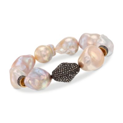 15-16mm Multicolored Pearl and 4.00 ct. t.w. Diamond Bracelet in Sterling Silver. Adjustable Size &mdash; Alt Image 1