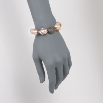 15-16mm Multicolored Pearl and 4.00 ct. t.w. Diamond Bracelet in Sterling Silver. Adjustable Size &mdash; Alt Image 2