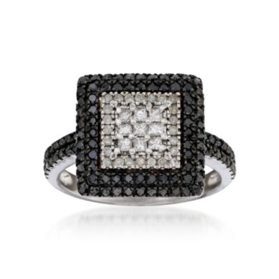 .85 ct. t.w. Black and White Diamond Square Ring In 14kt White Gold &mdash; Alt Image 1
