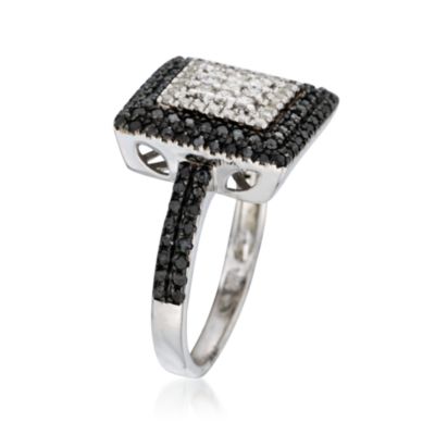 .85 ct. t.w. Black and White Diamond Square Ring In 14kt White Gold &mdash; Alt Image 3
