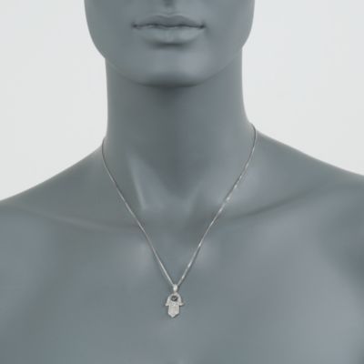 .28 ct. t.w. Blue, Black and White Diamond Hamsa Hand Necklace in Sterling Silver. 18" &mdash; Alt Image 2