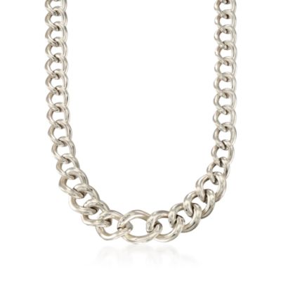 Italian Sterling Silver Graduated Link Necklace With .50 ct. t.w. Blue Topaz Caps &mdash; Alt Image 1