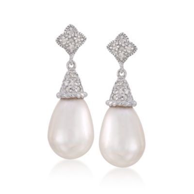Pearl and .32 ct. t.w. Diamond Earrings In Sterling Silver &mdash; Alt Image 1