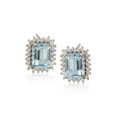 1.75 ct. t.w. Aquamarine and .45 ct. t.w. Diamond Earrings in 14kt White Gold &mdash; Alt Image 1