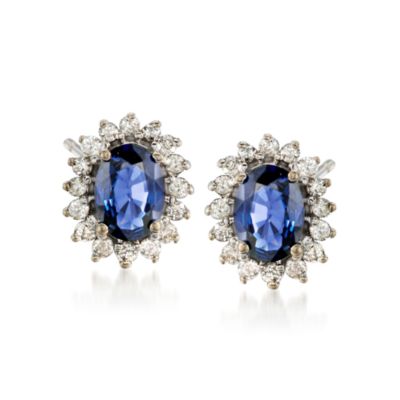 2.00 ct. t.w. Sapphire and .50 ct. t.w. Diamond Earrings in 14kt White Gold &mdash; Alt Image 1
