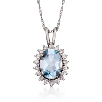 1.10 Carat Aquamarine and .20 ct. t.w. Diamond Pendant Necklace in 14kt White Gold. 16" &mdash; Alt Image 1