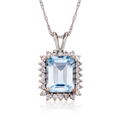2.00 Carat Aquamarine and .30 ct. t.w. Diamond Pendant Necklace in 14kt White Gold. 16" &mdash; Alt Image 1