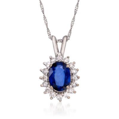 1.00 Carat Sapphire and .25 ct. t.w. Diamond Pendant Necklace in 14kt White Gold. 16" &mdash; Alt Image 1