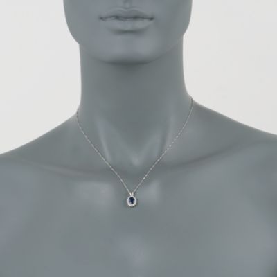 1.00 Carat Sapphire and .25 ct. t.w. Diamond Pendant Necklace in 14kt White Gold. 16" &mdash; Alt Image 2