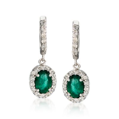 1.50 ct. t.w. Emerald and .40 ct. t.w. Diamond Earrings in 14kt White Gold &mdash; Alt Image 1