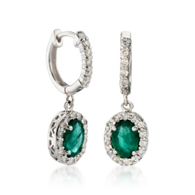 1.50 ct. t.w. Emerald and .40 ct. t.w. Diamond Earrings in 14kt White Gold &mdash; Alt Image 3