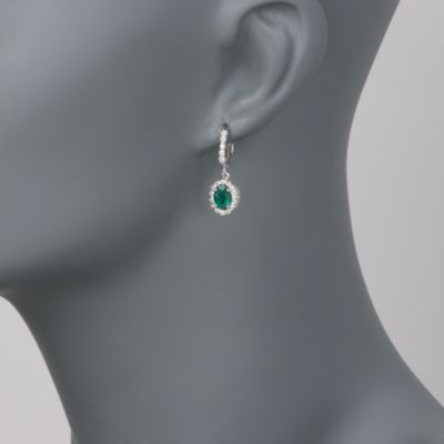 1.50 ct. t.w. Emerald and .40 ct. t.w. Diamond Earrings in 14kt White Gold &mdash; Alt Image 2