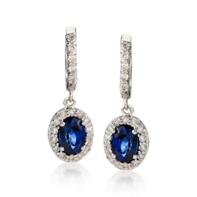2.00 ct. t.w. Sapphire and .40 ct. t.w. Diamond Earrings in 14kt White Gold &mdash; Alt Image 1