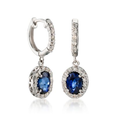 2.00 ct. t.w. Sapphire and .40 ct. t.w. Diamond Earrings in 14kt White Gold &mdash; Alt Image 3