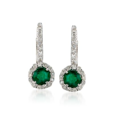 1.00 ct. t.w. Emerald and .60 ct. t.w. Diamond Earrings in 14kt White Gold &mdash; Alt Image 1