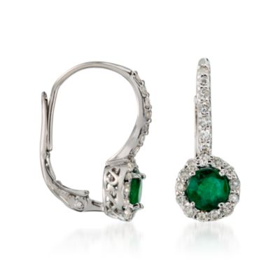 1.00 ct. t.w. Emerald and .60 ct. t.w. Diamond Earrings in 14kt White Gold &mdash; Alt Image 3