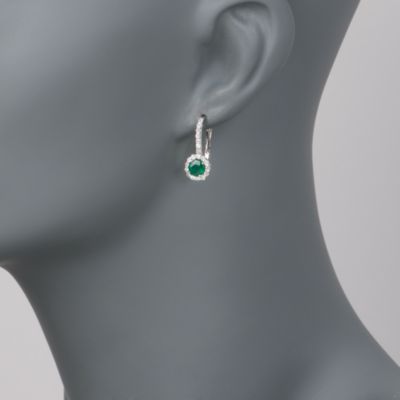 1.00 ct. t.w. Emerald and .60 ct. t.w. Diamond Earrings in 14kt White Gold &mdash; Alt Image 2