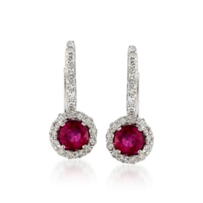1.15 ct. t.w. Ruby and .60 ct. t.w. Diamond Earrings in 14kt White Gold &mdash; Alt Image 1