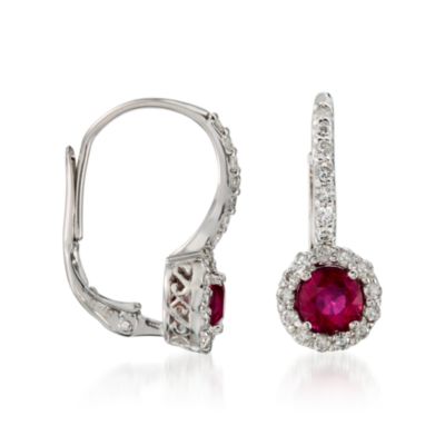 1.15 ct. t.w. Ruby and .60 ct. t.w. Diamond Earrings in 14kt White Gold &mdash; Alt Image 3
