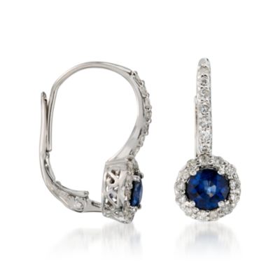 1.15 ct. t.w. Sapphire and .60 ct. t.w. Diamond Earrings in 14kt White Gold &mdash; Alt Image 3