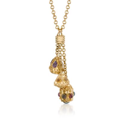 C. 1980 Vintage 32.60 ct. t.w. Amethyst and Tourmaline Necklace With Citrines In 18kt Yellow Gold. 22" &mdash; Alt Image 1