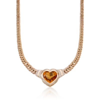 C. 1980 Vintage 32.50 Carat Citrine and .30 ct. t.w. Diamond Necklace in 14kt Yellow Gold. 16" &mdash; Alt Image 1