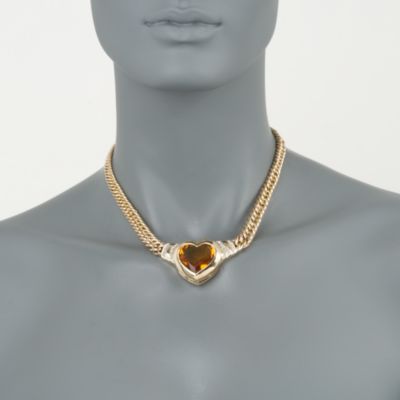 C. 1980 Vintage 32.50 Carat Citrine and .30 ct. t.w. Diamond Necklace in 14kt Yellow Gold. 16" &mdash; Alt Image 2
