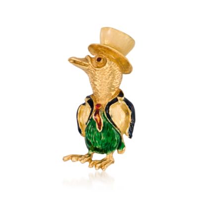 C. 1980 Vintage 18kt Yellow Gold Penguin Pin With Enamel &mdash; Alt Image 1