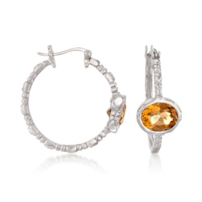 3.50 ct. t.w. Yellow Quartz Hoop Earrings in Sterling Silver &mdash; Alt Image 1