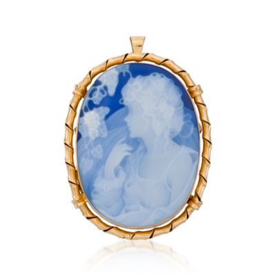 C. 1980. Vintage Agate Cameo Pin Pendant In 18kt Yellow Gold &mdash; Alt Image 1