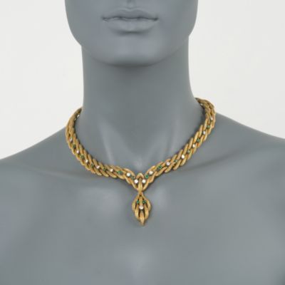 C. 1970. Vintage 1.00 ct. t.w. Diamond and .85 ct. t.w. Emerald Necklace in 18kt Yellow Gold. 16" &mdash; Alt Image 2