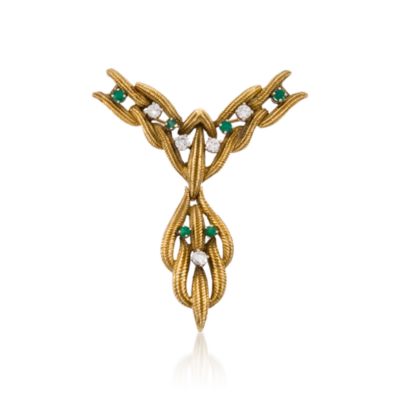 C. 1970. Vintage 1.00 ct. t.w. Diamond and .85 ct. t.w. Emerald Necklace in 18kt Yellow Gold. 16" &mdash; Alt Image 3