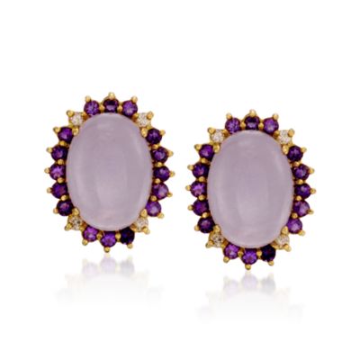 C. 2000. Vintage Jade and 2.30 ct. t.w. Amethyst Earrings With .40 ct. t.w. Diamonds In 14kt Yellow Gold &mdash; Alt Image 1