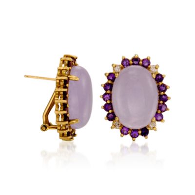 C. 2000. Vintage Jade and 2.30 ct. t.w. Amethyst Earrings With .40 ct. t.w. Diamonds In 14kt Yellow Gold &mdash; Alt Image 3