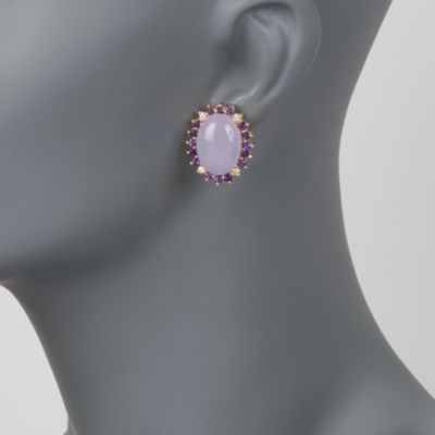 C. 2000. Vintage Jade and 2.30 ct. t.w. Amethyst Earrings With .40 ct. t.w. Diamonds In 14kt Yellow Gold &mdash; Alt Image 2