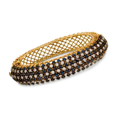 C. 1970. Vintage 4.80 ct. t.w. Sapphire and 4.50 ct. t.w. Diamond Bracelet In 14kt Yellow Gold. 7" &mdash; Alt Image 1