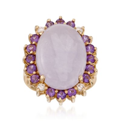 C. 2000. Vintage Jade and 1.15 ct. t.w. Amethyst Ring With .20 ct. t.w. Diamonds in 14kt Yellow Gold. Size 6 &mdash; Alt Image 1