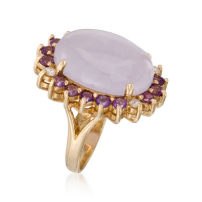 C. 2000. Vintage Jade and 1.15 ct. t.w. Amethyst Ring With .20 ct. t.w. Diamonds in 14kt Yellow Gold. Size 6 &mdash; Alt Image 3
