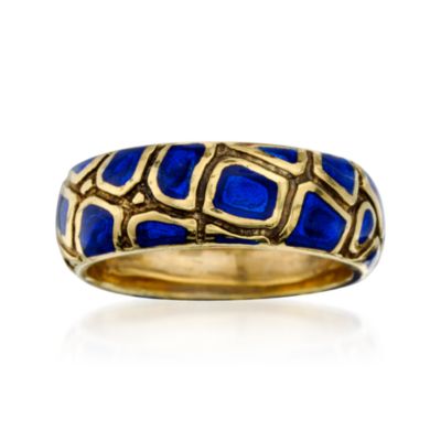 C.1970 Vintage 14kt Yellow Gold Band Ring With Blue Enamel. Size 10.5 &mdash; Alt Image 1