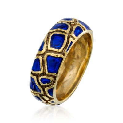 C.1970 Vintage 14kt Yellow Gold Band Ring With Blue Enamel. Size 10.5 &mdash; Alt Image 2
