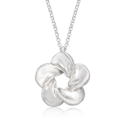 Italian Sterling Silver Floral Pendant Necklace. 20" &mdash; Alt Image 1