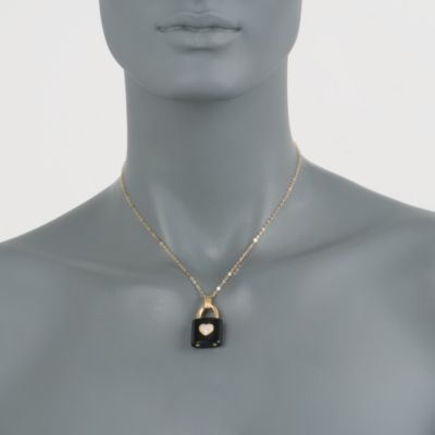Black Agate and Diamond Padlock Necklace In 18kt Yellow Gold. 18" &mdash; Alt Image 2