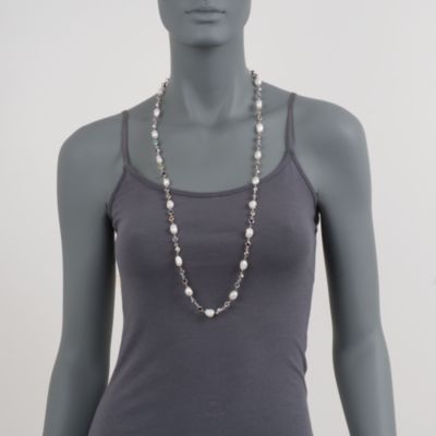 9-9.5mm Cultured Baroque Pearl and 43.50 ct. t.w. Multi-Gemstone Bead Necklace in Sterling Silver. 36" &mdash; Alt Image 2